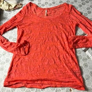 X Studio Medium Pink Long Sleeve Sheer Patterned T Shirt